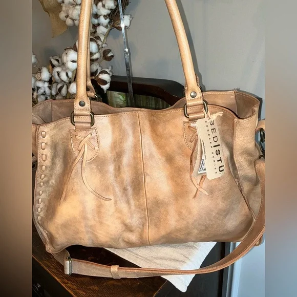 NWT Bed Stu Leather Rockaway Shoulder Bag Crossbody Tote Taupe Driftwood $345 - Picture 4 of 11